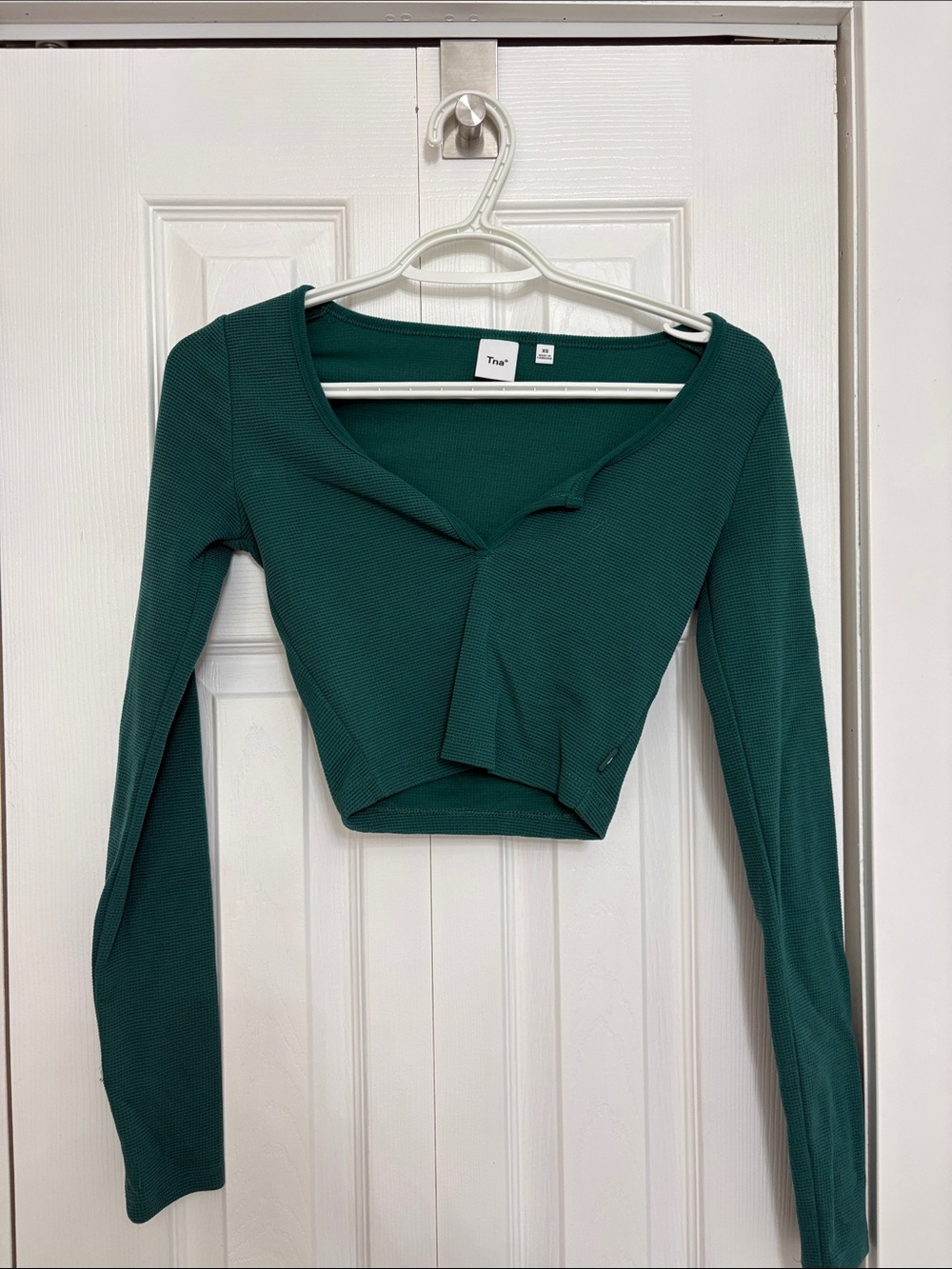 TNA Teal Long-Sleeve Cropped Square-Neck Top